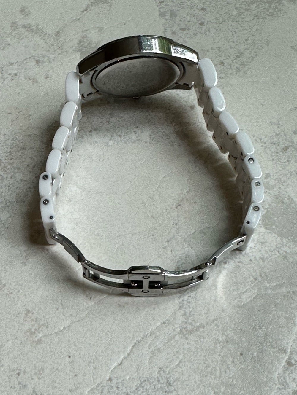 Anne Klein White Ceramic Crystal Bezel Watch 12/2199WTWB Quartz Working - Picture 5 of 8
